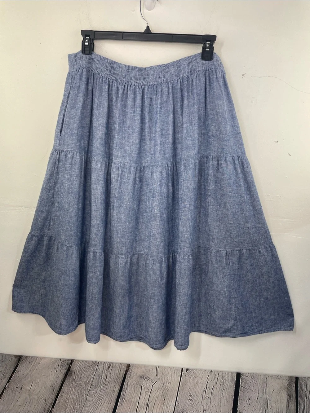 Matty M Blue Chambray Tiered A-Line Midi Skirt size XXL